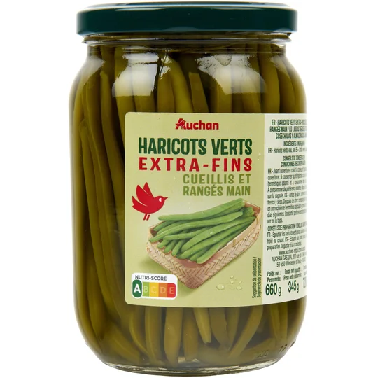 Haricots verts extra fins cueillis et rangés main en bocal