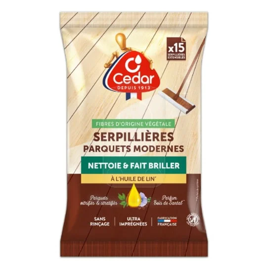 Lingettes Serpillières Nettoyant Parquets Modernes à l'Huile de Lin