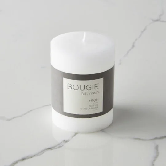 Maison Bougie Non Parfumée, Coulée, Teintée Dans La Masse, Finition Brute, 7X9Cm, Blanche