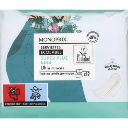 Serviettes Écologiques Super Plus Ultra Minces X12