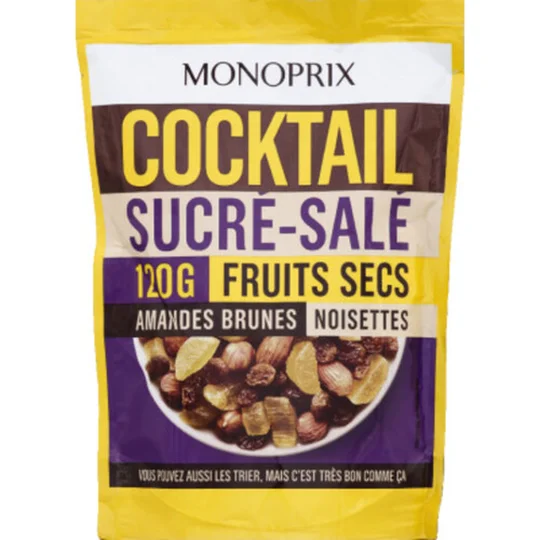 Cocktail sucré salé aux fruits secs, amandes brunes et noisettes