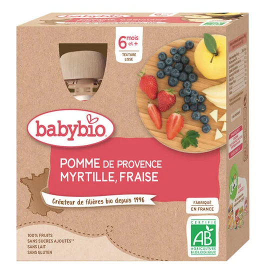 Gourdes Pomme Myrtille & Fraise dès 6M Bio