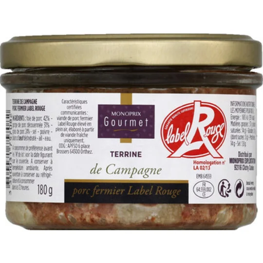 Terrine de campagne porc fermier Label Rouge