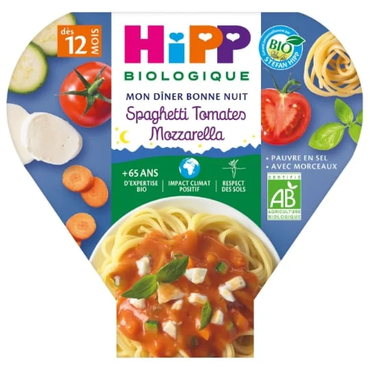 Plat bébé dès 12 mois spaghetti tomates mozzarella Bio