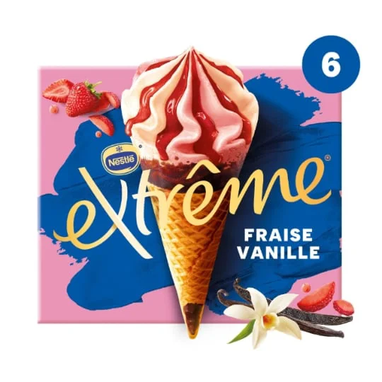 Glace Cône fraise vanille fruits rouges