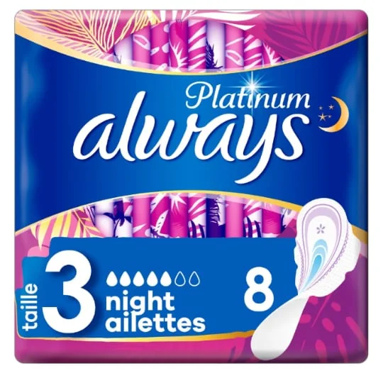 Serviette Hygiénique Avec Ailettes Platinium Nuit Taille 3