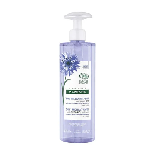 Klorane Eau Micellaire 3-en-1 au Bleuet BIO Visage, Yeux