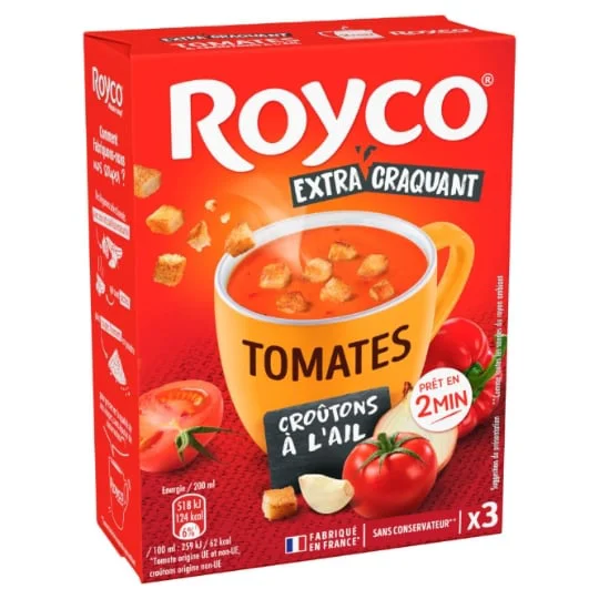 Soupe déshydratée tomates et croutons à l'ail
