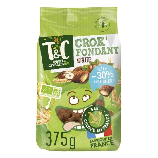 Céréales fourrées aux noisettes moins de sucres Bio