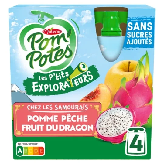 Compote Gourdes Sans Sucres Ajoutés Les P'tits Explorateurs Pomme Pêche Fruit du dragon
