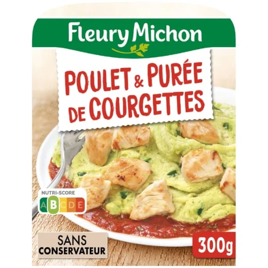 Plat cuisiné poulet purée de courgettes concassé de tomates