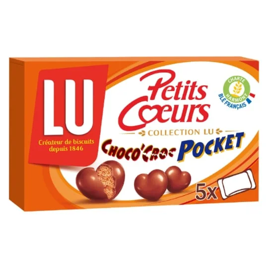Biscuits enrobés de chocolat au lait Choco'Croc Pocket Petits Coeurs
