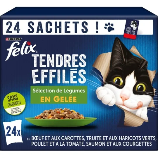 Pâtée pour chat adulte tendres effilés en gelée avec légumes