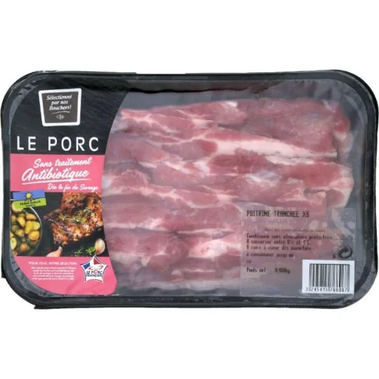 Poitrine de porc tranchée