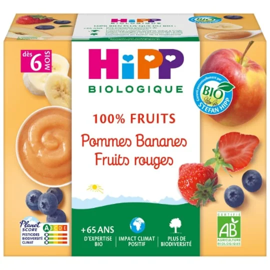 Pommes bananes fruits rouges BIO 100% Fruits, dès 6 mois