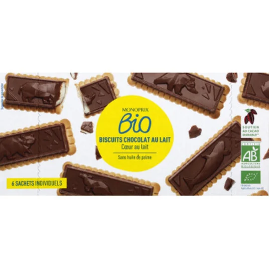 Biscuits chocolat au lait coeur de lait bio
