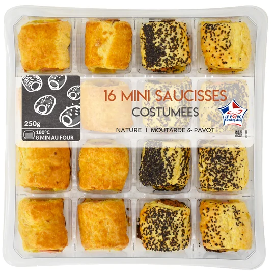 Mini feuilletés saucisse nature Moutarde et pavot - x16