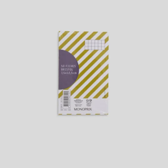 50 Fiches Bristol, 7,5X12,5Cm, Petits Carreaux