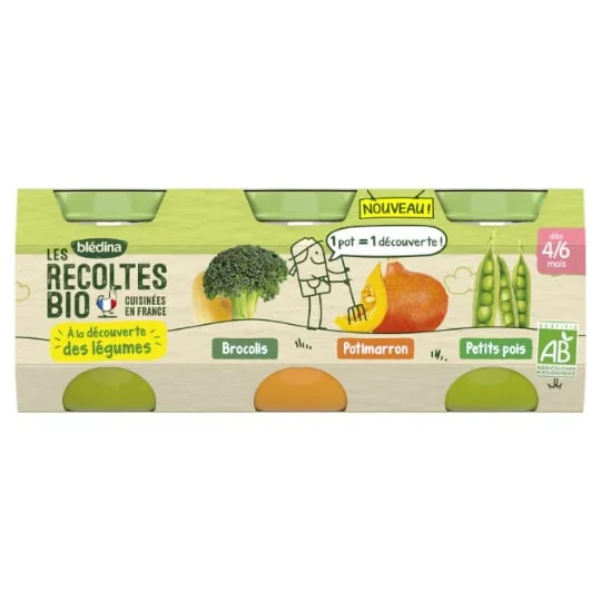 Petit pot bébé brocolis,potimarron et petits pois - dès 4-6 mois