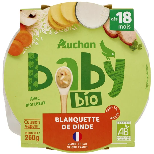 Assiette blanquette de dinde dès 18 mois sans sel ajouté