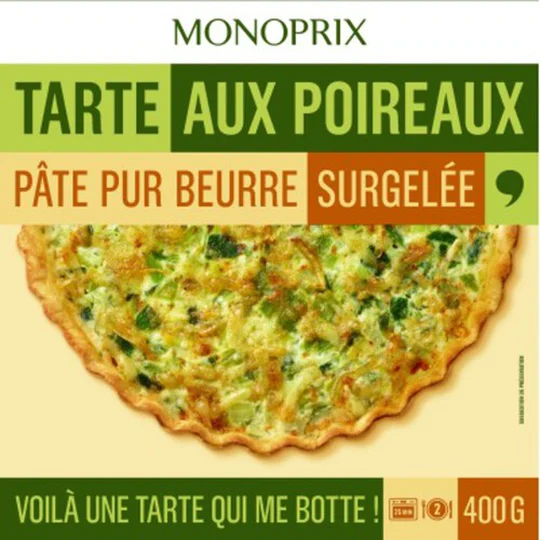Tarte aux poireaux, pâte pur beurre surgelée
