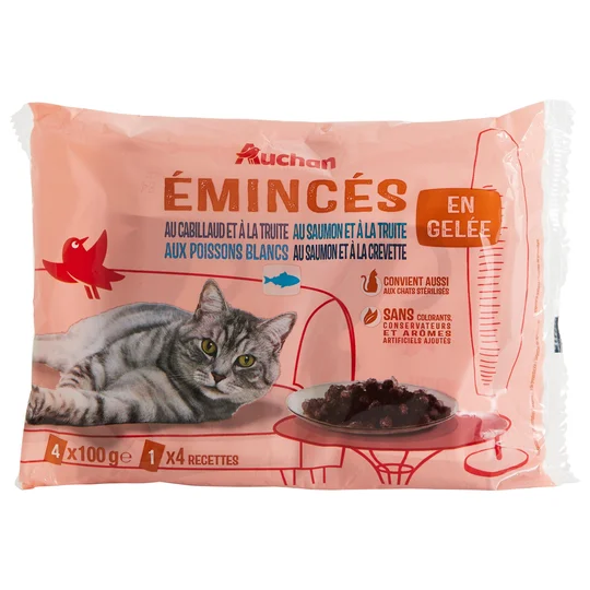 Sachets repas émincés en gelée poissons pour chat