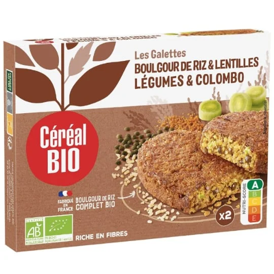 Galettes boulgour de riz, lentilles petits légumes et épices colombo Bio