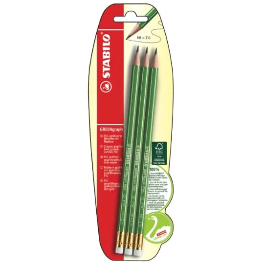 Crayon graphite HB bout gomme GREENgraph x3