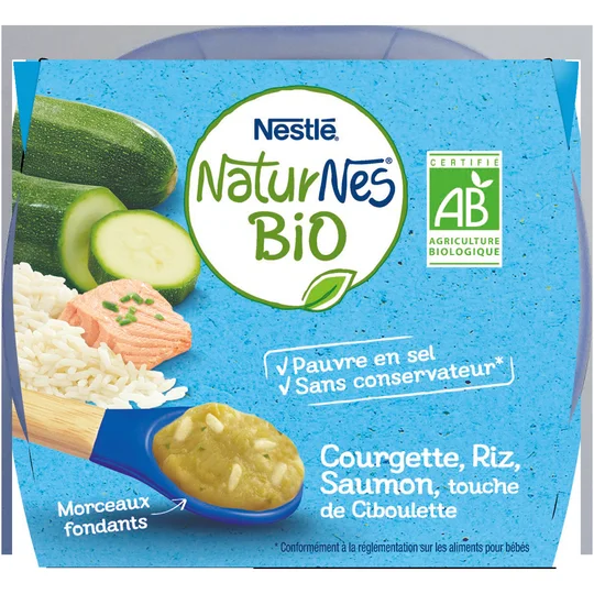 Bio - Purée courgette riz saumon - Petits pots bébé - Dès 8 mois - Biologique