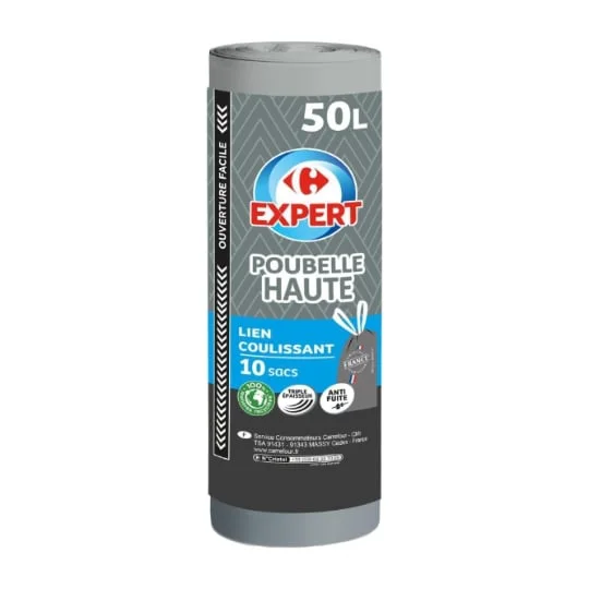 Sac poubelle à lien coulissant, spécial poubelle haute 50L