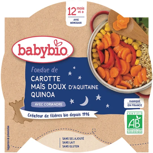 Repas du soir carotte 12 mois - Maïs Quinoa