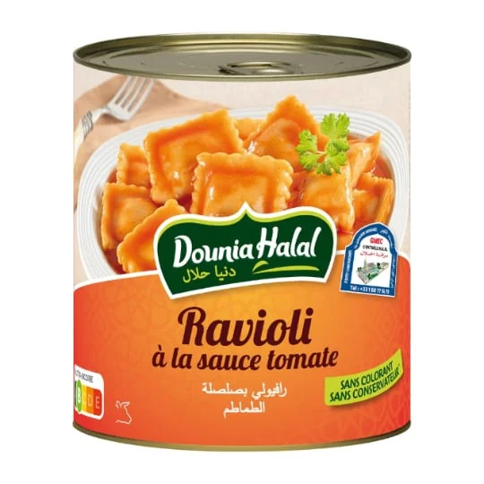 Plat cuisiné halal ravioli sauce tomate