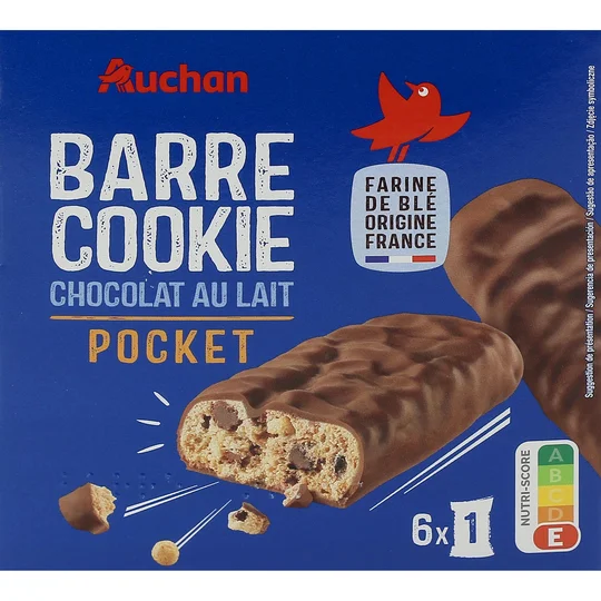 Barre cookie biscuits au chocolat au lait sachets individuels