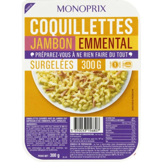 Coquillettes Jambon Emmental, surgelées