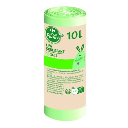 Sac poubelle compostables à lien coulissant 10L