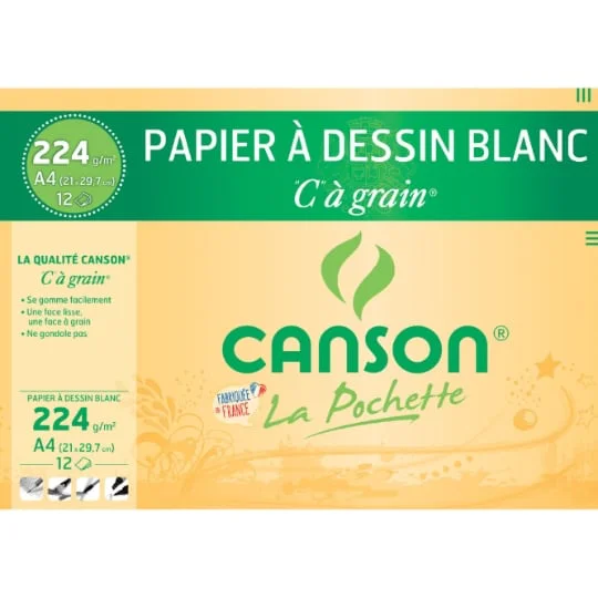 Pochette dessin A4 224g 12 feuilles dessin blanc