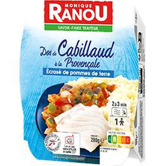 Dos de cabillaud à la provençale écrasé de pommes de terre