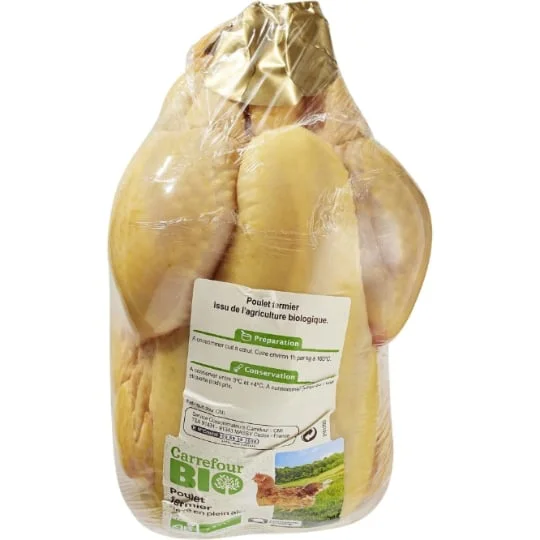 Poulet fermier blanc Bio élevé en plein air