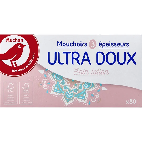 Boîte de mouchoirs ultra doux soin lotion 3 épaisseurs
