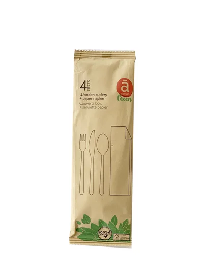 Kit couverts en bois + serviette 4 pièces