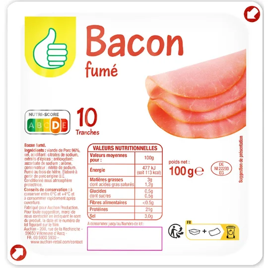 Bacon fumé en tranches