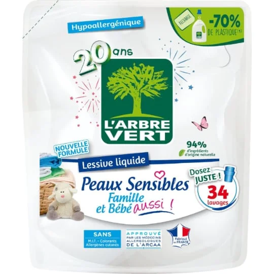 Lessive Liquide Recharge Hypoallergénique, Peaux Sensibles