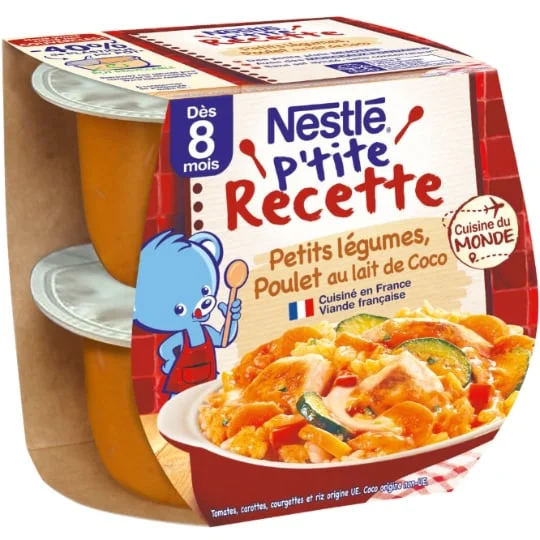 Plat bébé dés 8 mois, petits légumes poulet au lait de coco
