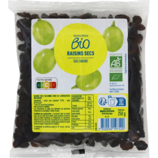 Raisins secs Sultanine bio