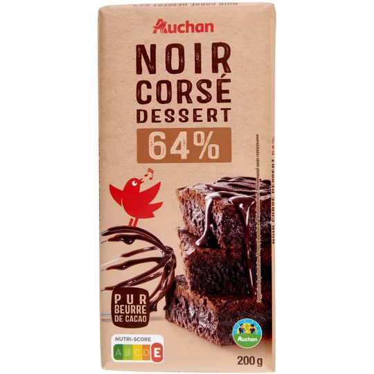 Tablette de chocolat noir pâtissier corsé 64% de cacao