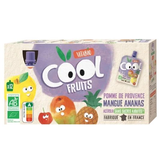 Compote à boire pomme de France mangue ananas sans sucres ajoutés Bio