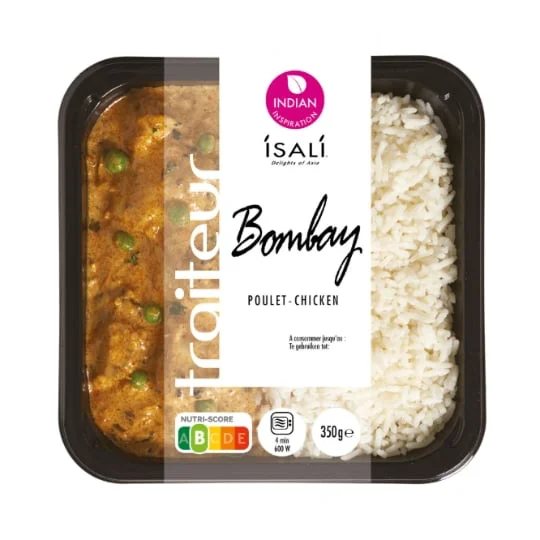 Plat cuisiné poulet bombay et riz
