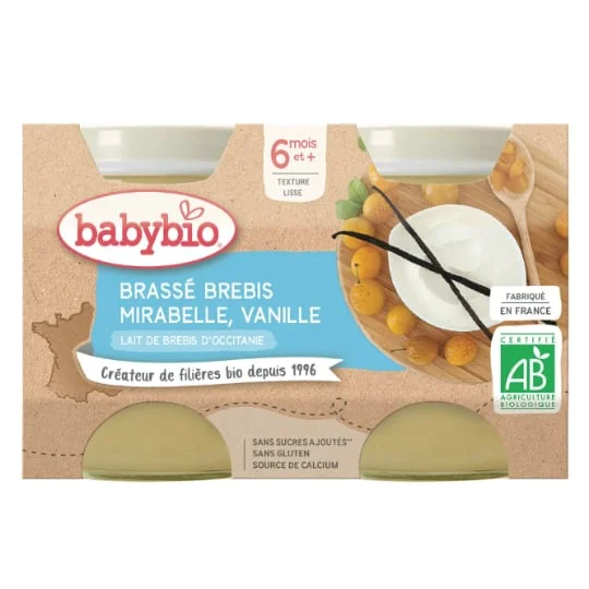 Dessert bébé dès 6 mois, brassé brebis mirabelle vanille Bio