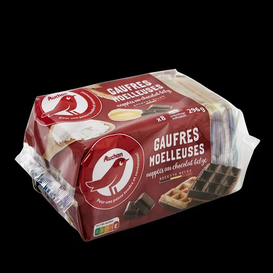 Gaufres moelleuses nappées au chocolat belge, sachets individuels