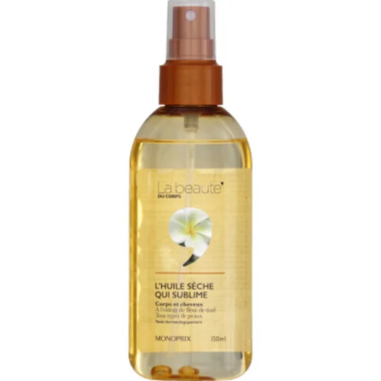 Huile seche nacree a la fleur de tiare, corps et cheveux